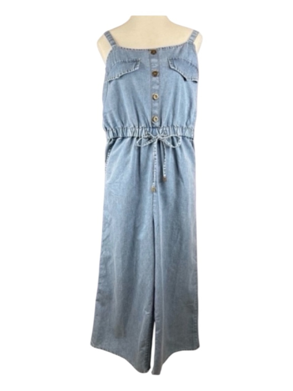 HINT OF BLUSH Chambray Jumpsuit, Elastic at Back/Waist, Size XL.